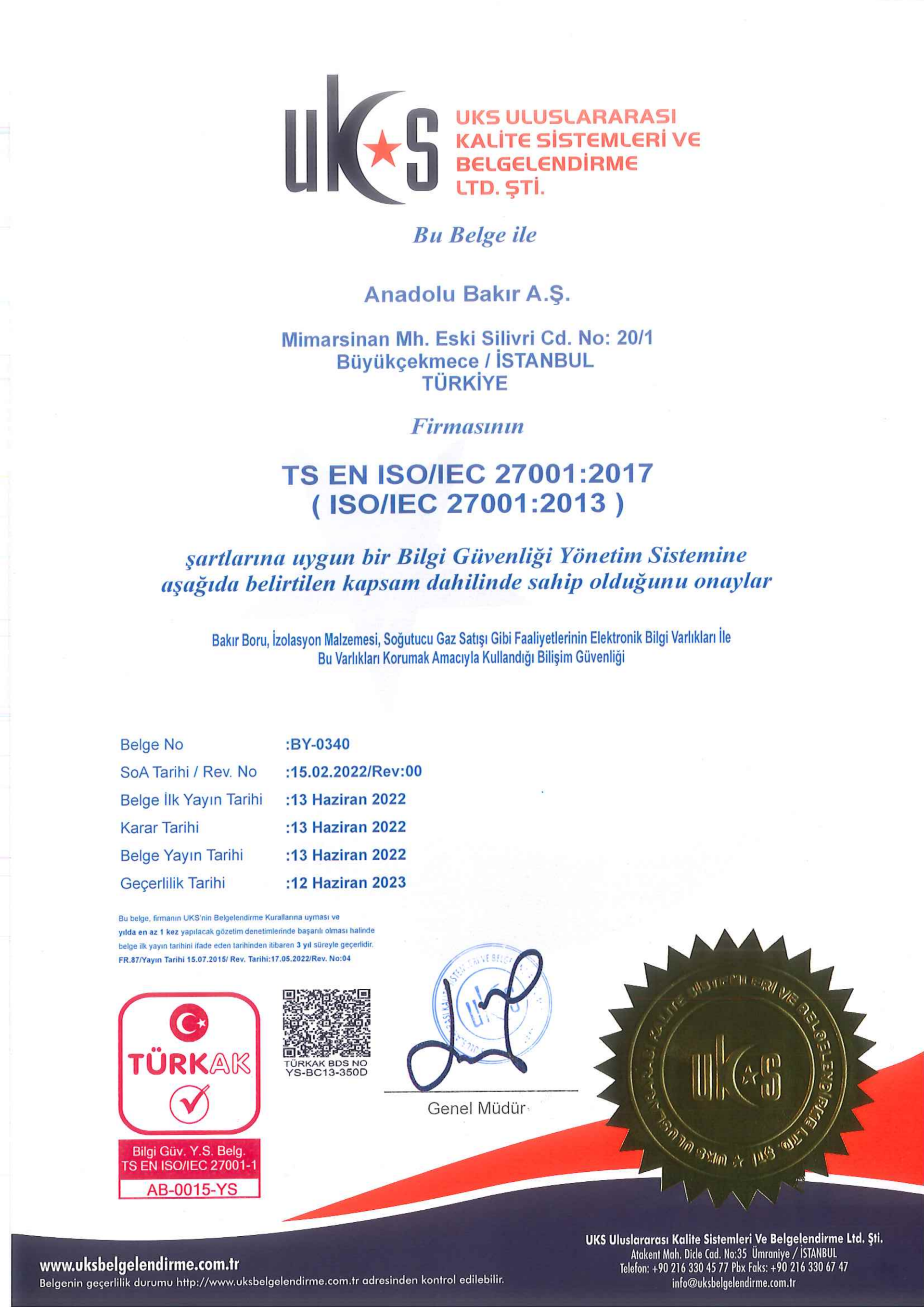 ISO 27001 Sertifikası