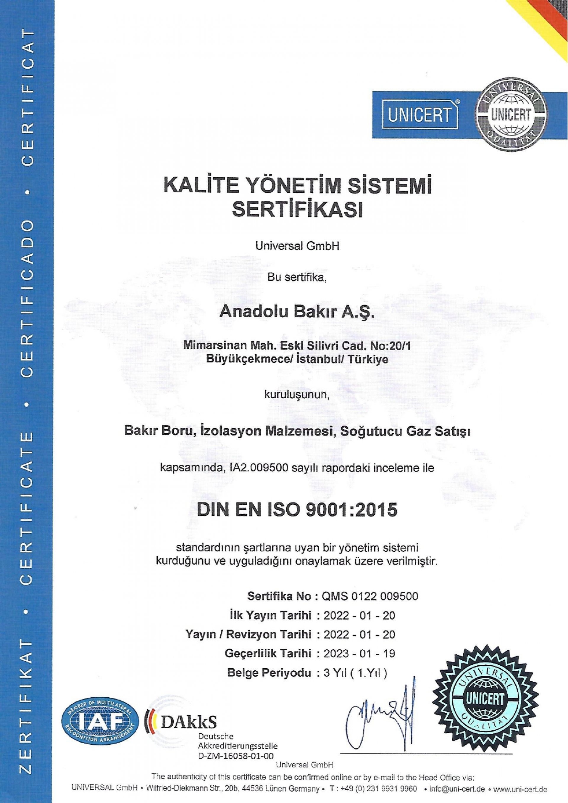 ISO 9001:2015 Sertifika